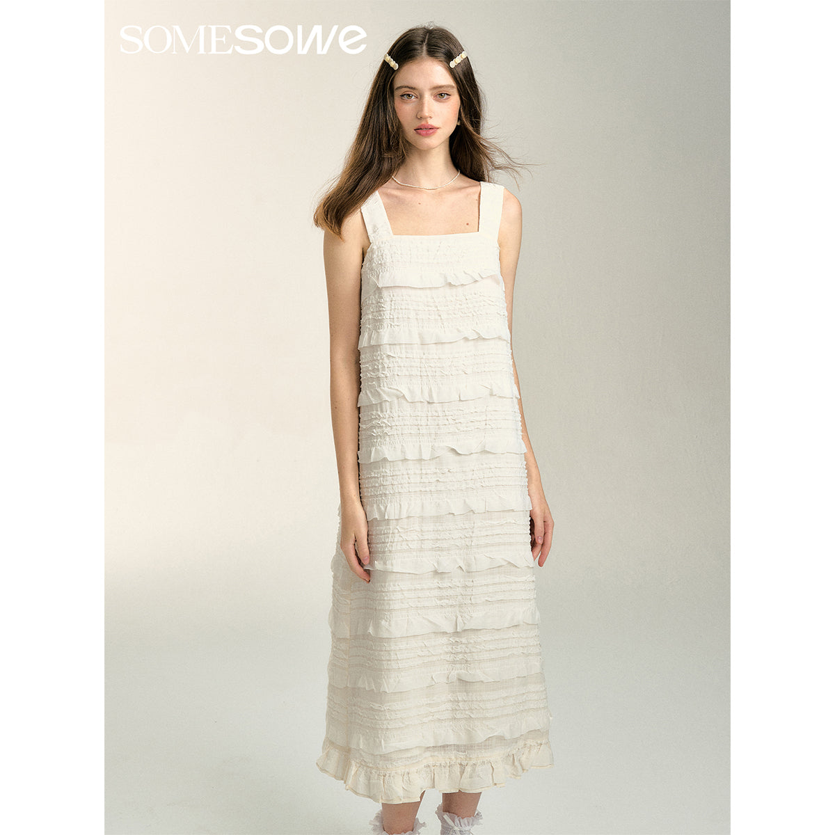 SomeSowe Ruffled Tank Dress White