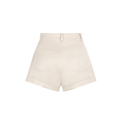 Three Quarters Acetate Satin Shorts Khaki