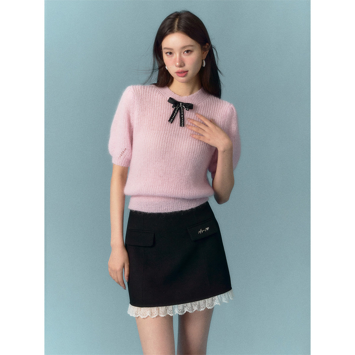 AsGony Color Blocked Lace Patchwork Skirt