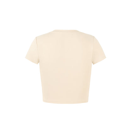 Weird Market Metal Logo Hollow-Out Knit Crop Top Beige