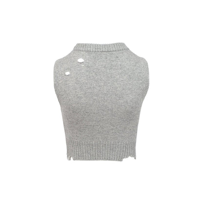 Ann Andelman Destroyed Knit Crop Vest Grey