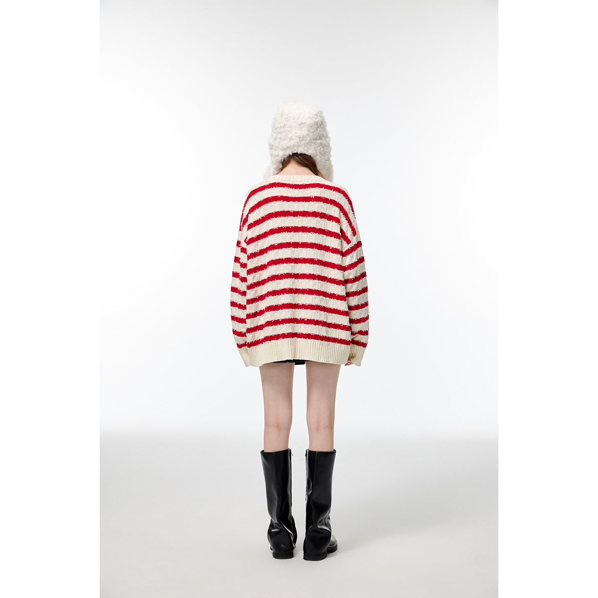 Alexia Sandra Striped Drop Shoulder Knit Sweater Red