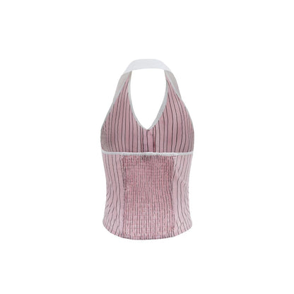 Via Pitti Color Blocked Striped Vest Pink