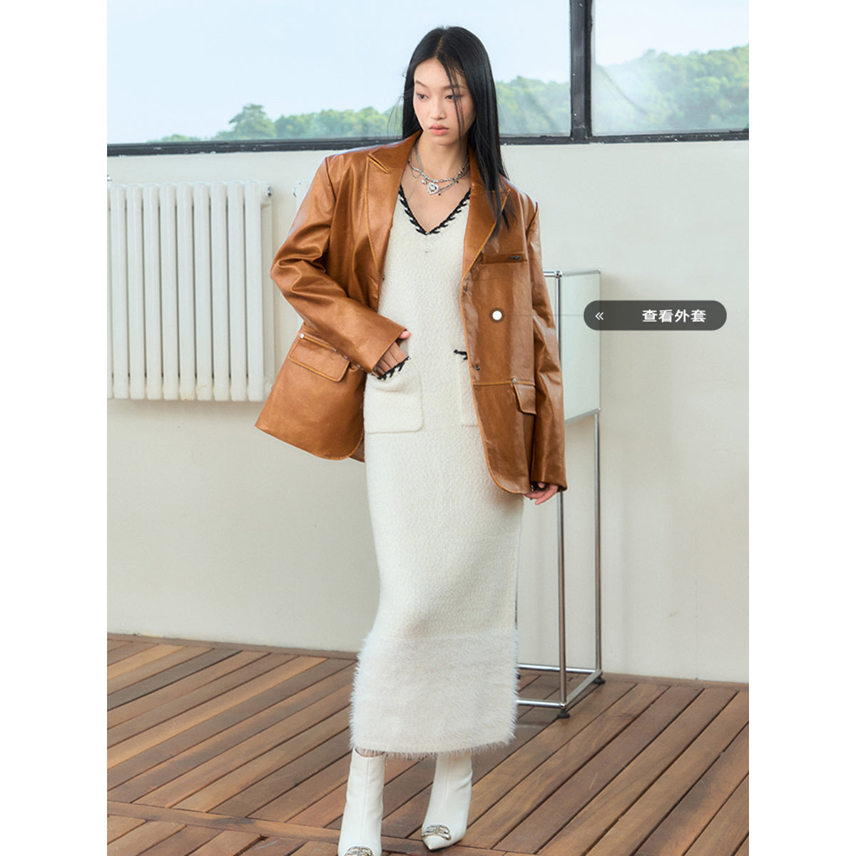 NotAwear Woolen Mohair V-Neck Knit Dress White