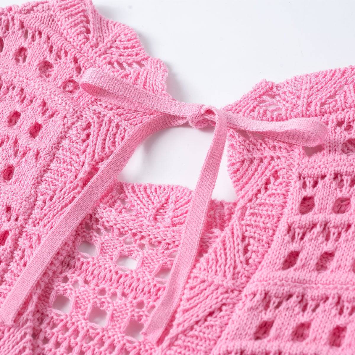 Three Quarters Logo Crochet Pattern Dress Pink