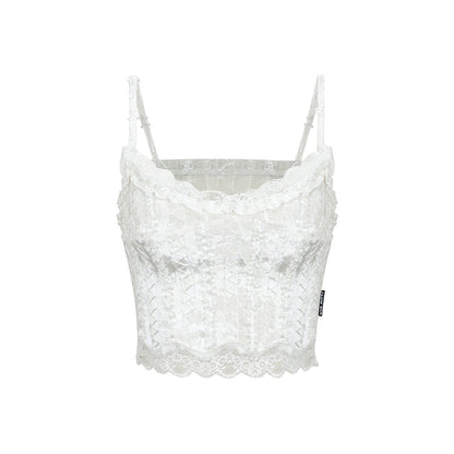 Via Pitti Heavy Lace Velvet Vest White