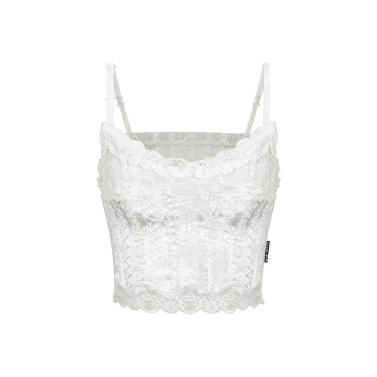 Via Pitti Heavy Lace Velvet Vest White