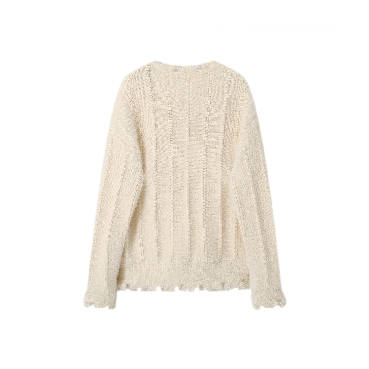 SomeSowe Destroy Faux Mink V-Neck Sweater White