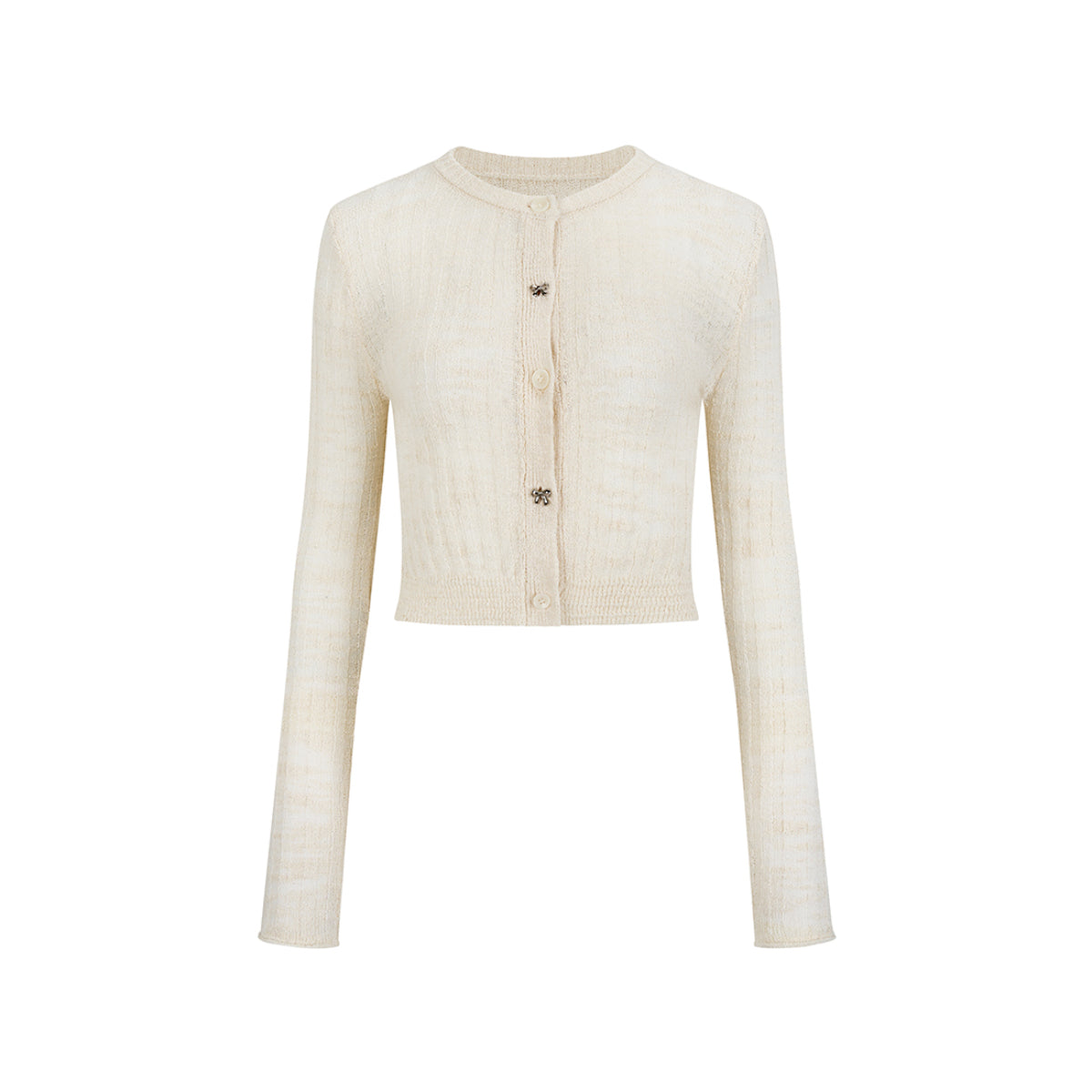 Via Pitti Super-Thin Slim Knit Short Cardigan Cream