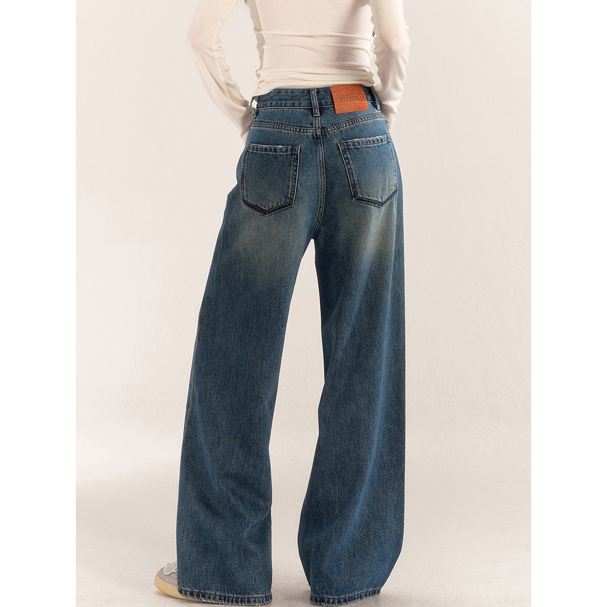 AsGony High Waist Wide-Leg Washed Casual Jeans