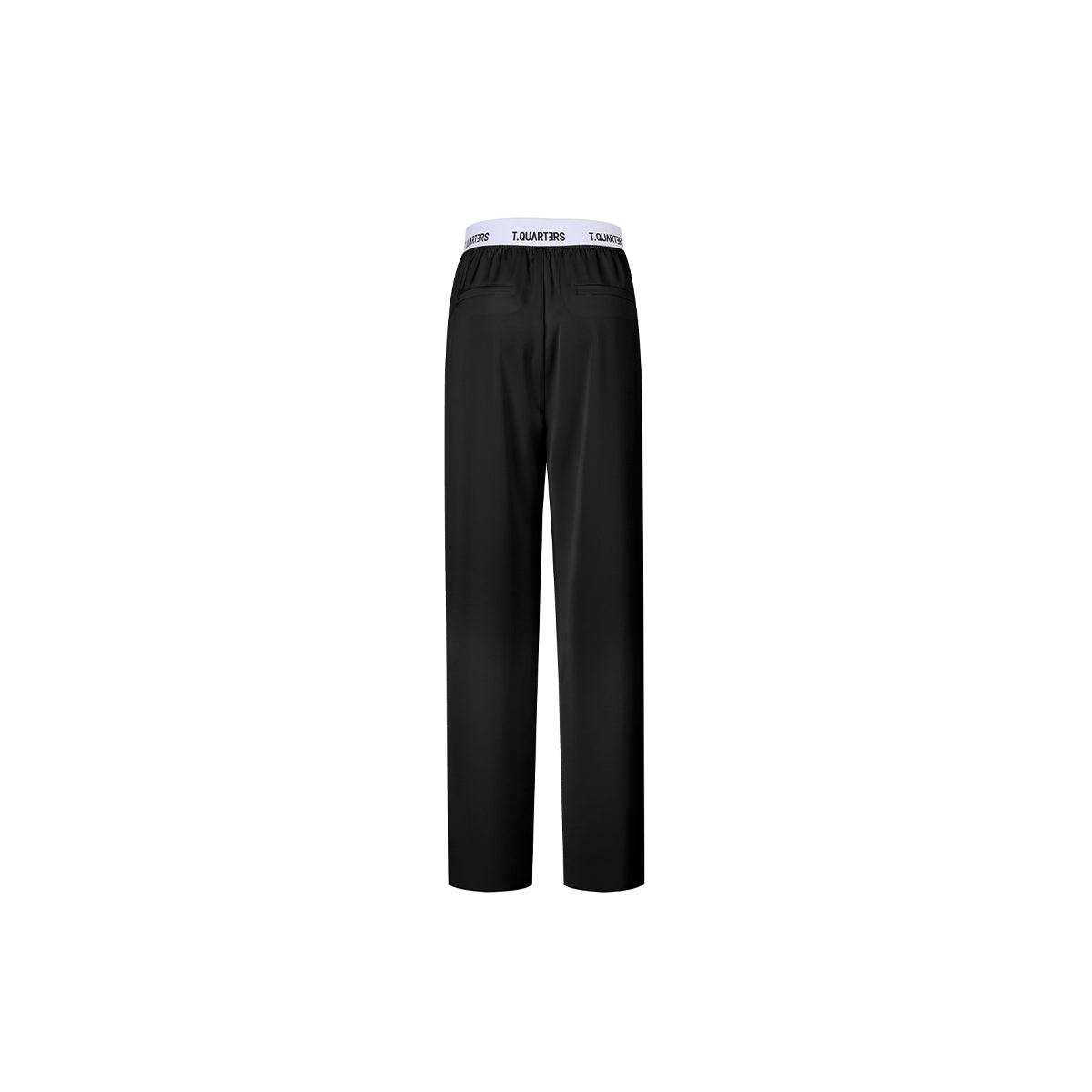 Three Quarters Contrast Band Waist Straight-Leg Pants Black