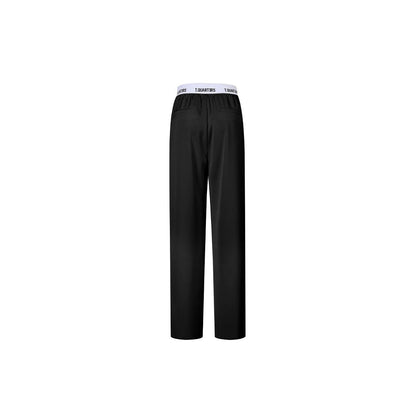 Three Quarters Contrast Band Waist Straight-Leg Pants Black