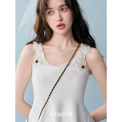 Kroche Pearl Flower Knitted Sling Vest Top