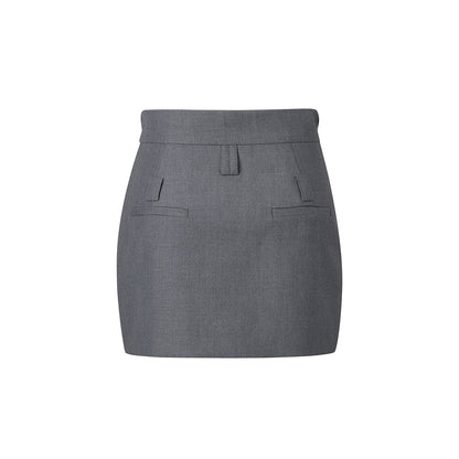 Three Quarters Low Waist Turn Over Edge Skirt Grey