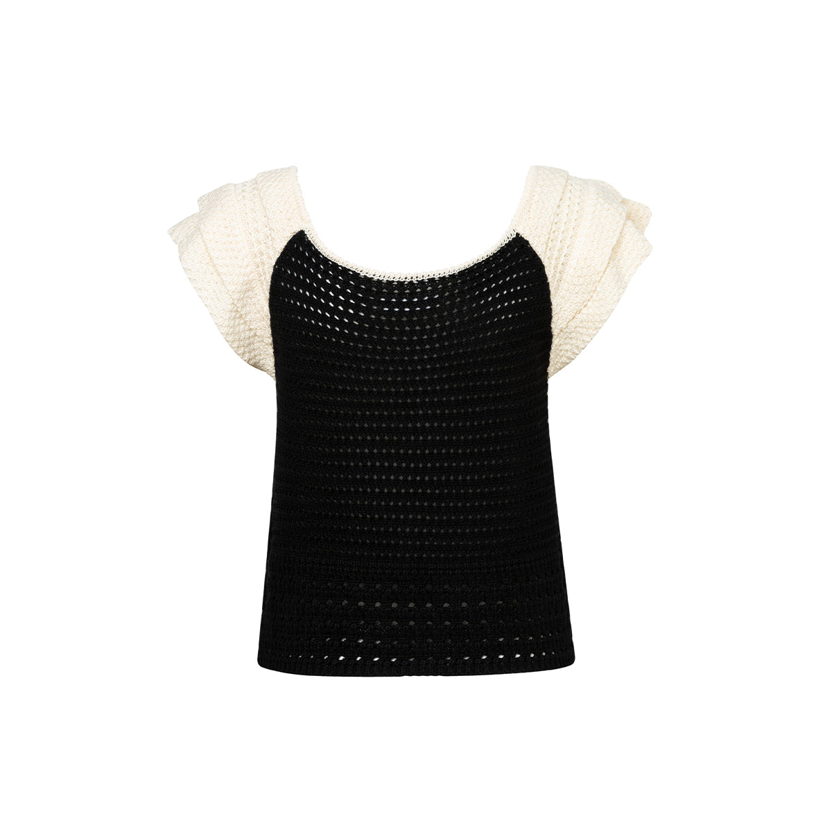 Diana Vevina Beaded Flower Hollow Knit Top Black