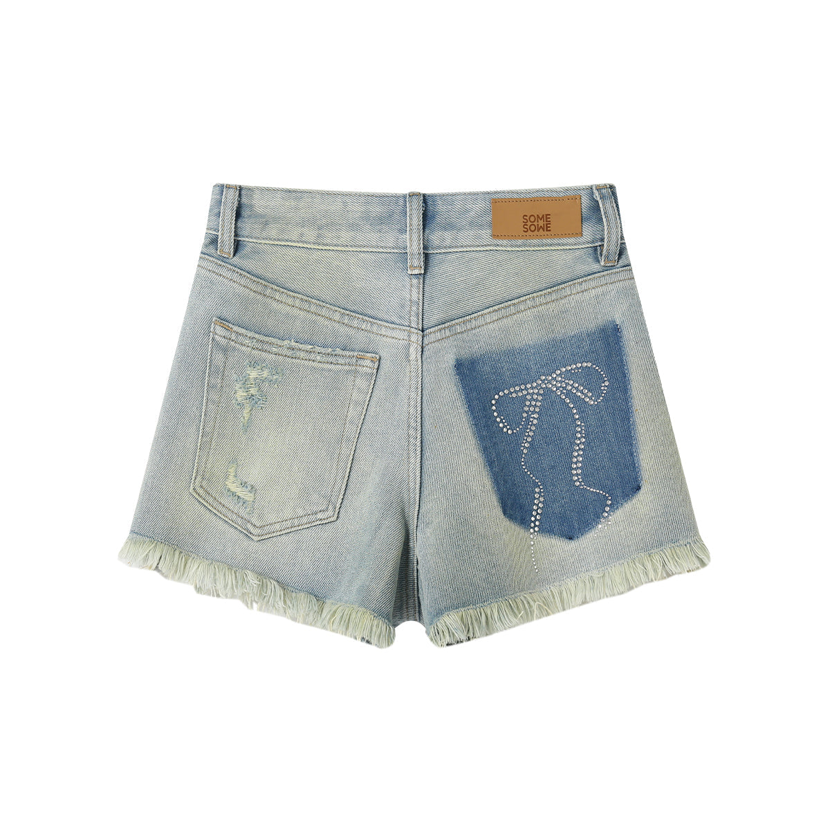 SomeSowe Hot Drilled Bow Raw Edge Denim Shorts