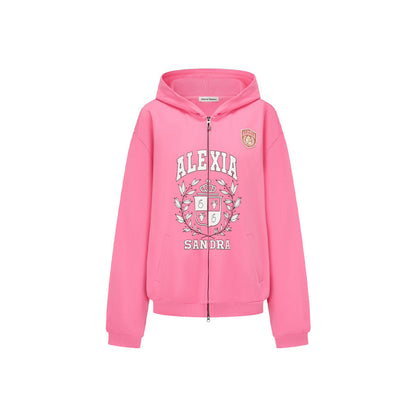 Alexia Sandra Printed Drop Shoulder Zip Up Hoodie Pink