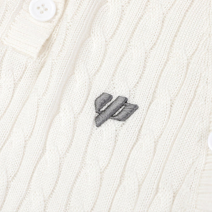 Via Pitti Logo Embroidery Button Knit Polo Top White