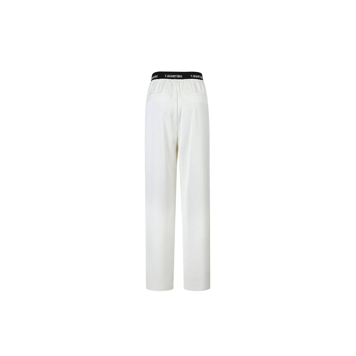 Three Quarters Contrast Band Waist Straight-Leg Pants White