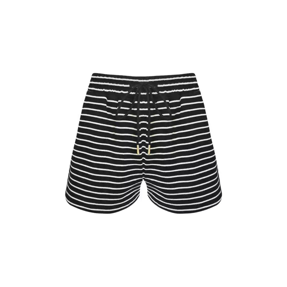 AsGony Striped Drawstring Casual Shorts Black