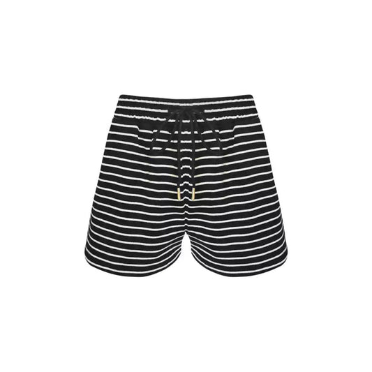 AsGony Striped Drawstring Casual Shorts Black