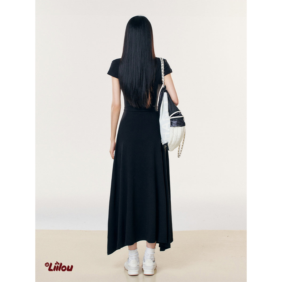 Liilou V-Neck Lace-Up A-Line Long Dress