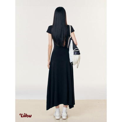 Liilou V-Neck Lace-Up A-Line Long Dress