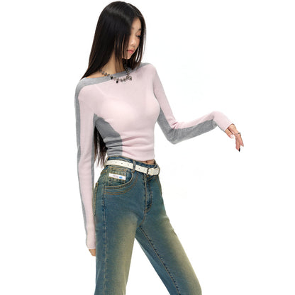 NotAwear Color Blocked Knit Woolen Slim Top Pink