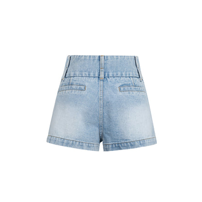 Three Quarters Low Waist Denim Skirt Shorts Blue