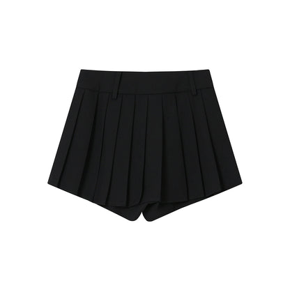 SomeSowe Irregular Cutting Pleated Skirt Shorts Black