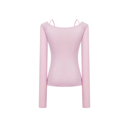 Three Quarters Plush Rose Slim Knit Sling Top Pink