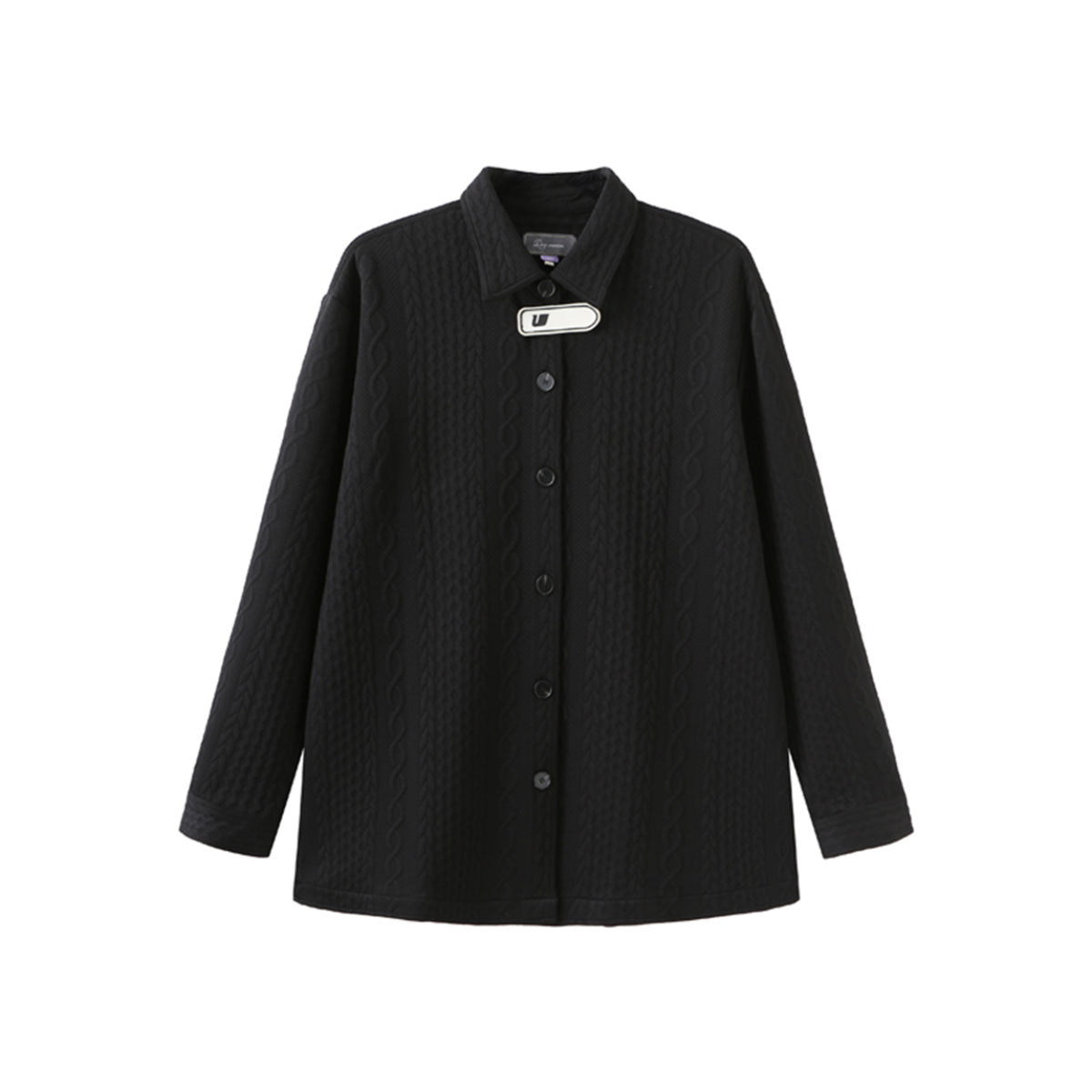 UMAMIISM Plush Twist Knit Pattern Shirt Black