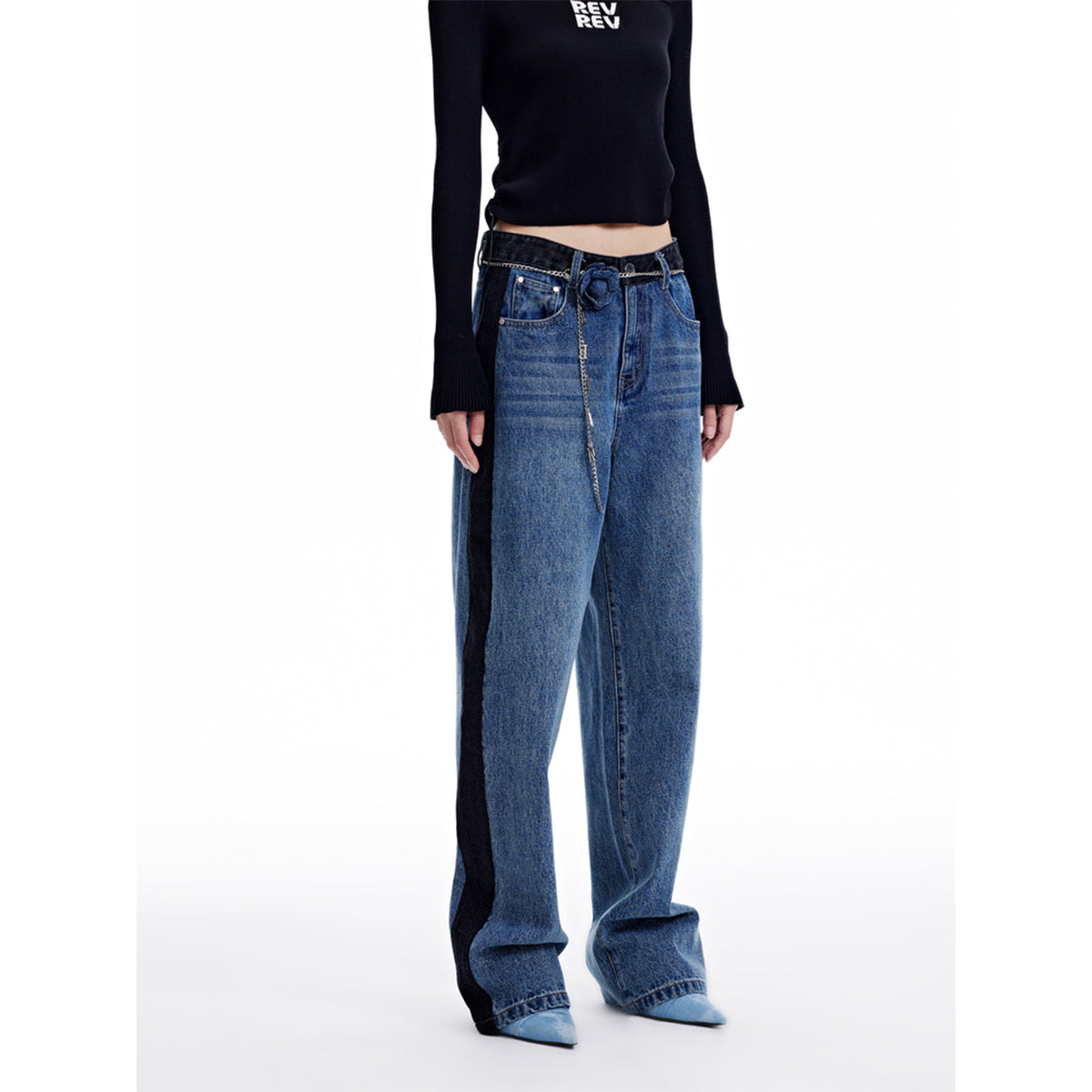 Revan Color Blocked Patchwork Straight-Leg Jeans