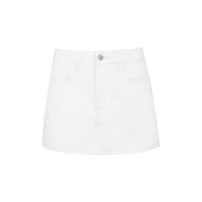 Liilou Retro Washed Denim Short Skirt White