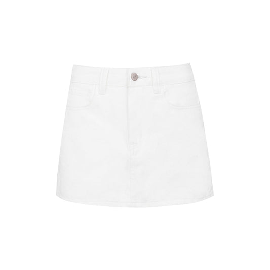 Liilou Retro Washed Denim Short Skirt White