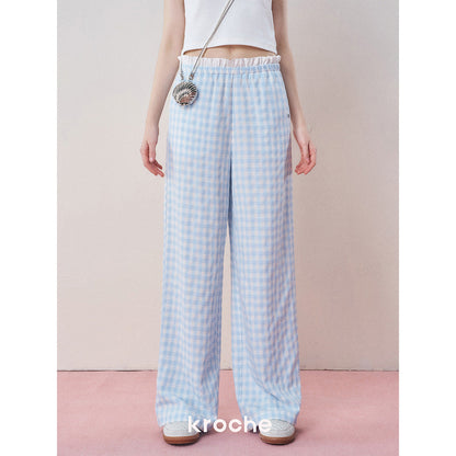 Kroche Color Blocked Lace Waist Plaid Pants