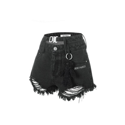 13De Marzo Logo Broken Denim Shorts Black