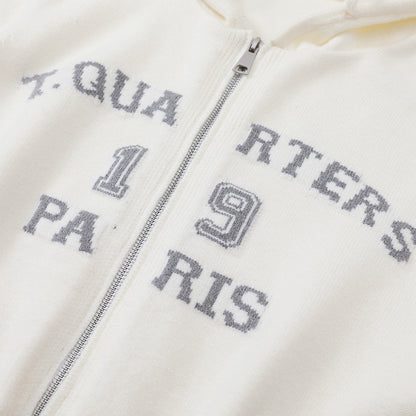 Three Quarters Letter Embroidery Hooded Jacket White