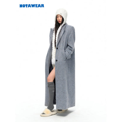 NotAwear Double Collar Oversize Silver Thread Woolen Coat Grey