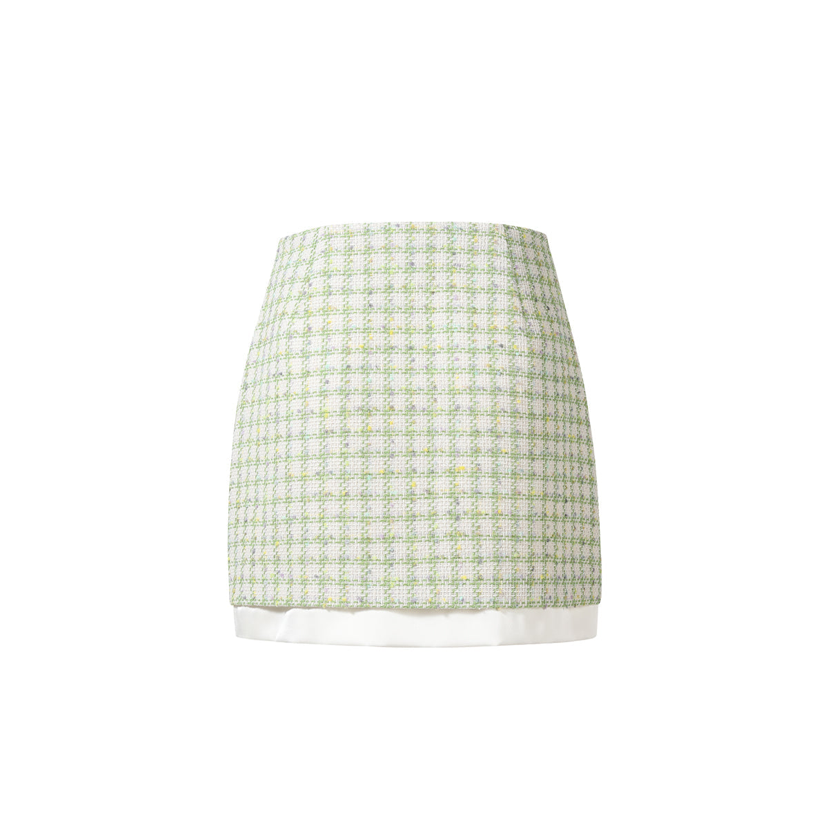 Three Quarters Checkered Pocket Tweed Skirt Green