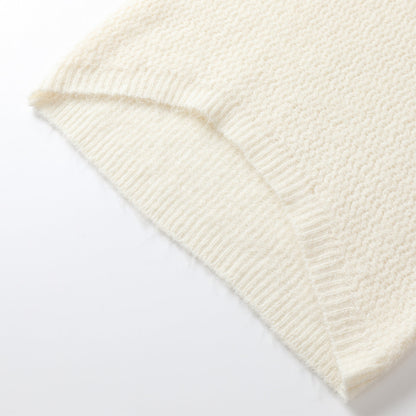 Three Quarters Woolen Off-Shoulder Sweater Cream