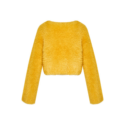 Kroche Imitated Marten Fur Short Sweater Ginger Yellow