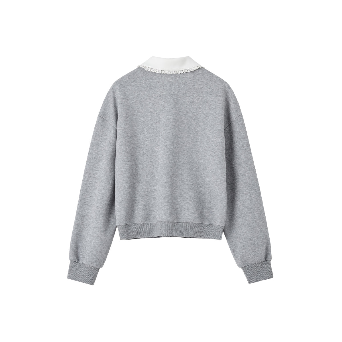 SomeSowe Contrast Color Lace Edge Polo Sweatshirt Gray