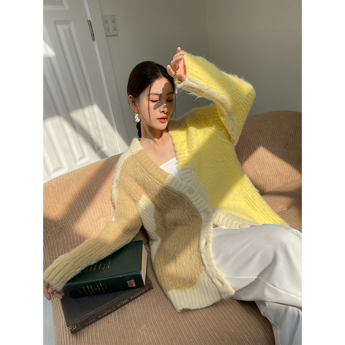 Rumia Dewar Knitted Cardigan Yellow And Camel