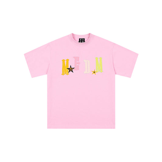 MEDM Leather Patch Logo T-Shirt Pink