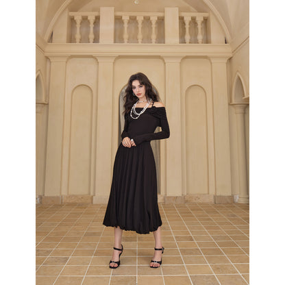 Diana Vevina 3D Rose Off-Shoulder Dress Black