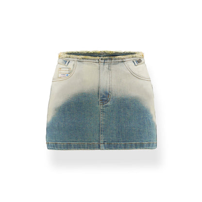 NotaWear Raw Waistline Gradient Denim Mini Skirt Blue