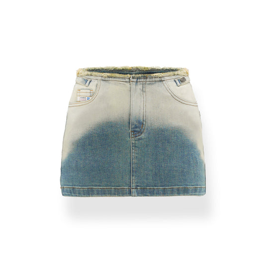 NotaWear Raw Waistline Gradient Denim Mini Skirt Blue