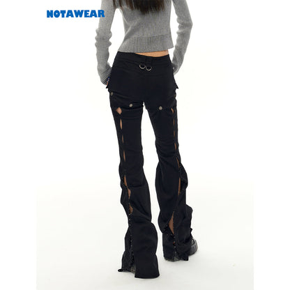 NotAwear Cargo Detachable Hollow Cutting Flare Jeans Black