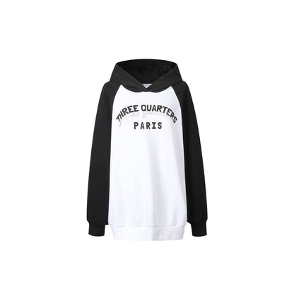 Three Quarters Rhinestone Printed Logo Hoodie Black